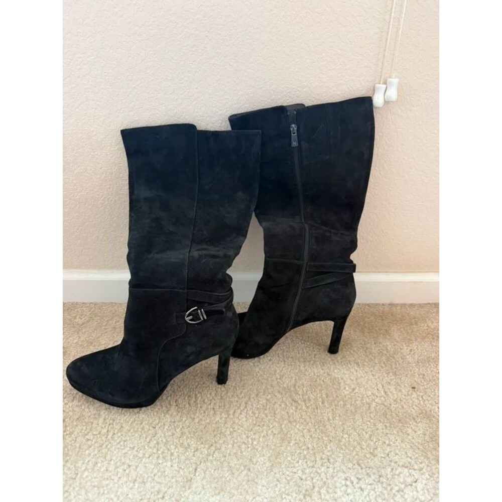 Naturalizer "Tai" Black Suede Tall Heeled Boots Size 10 Wide Calf